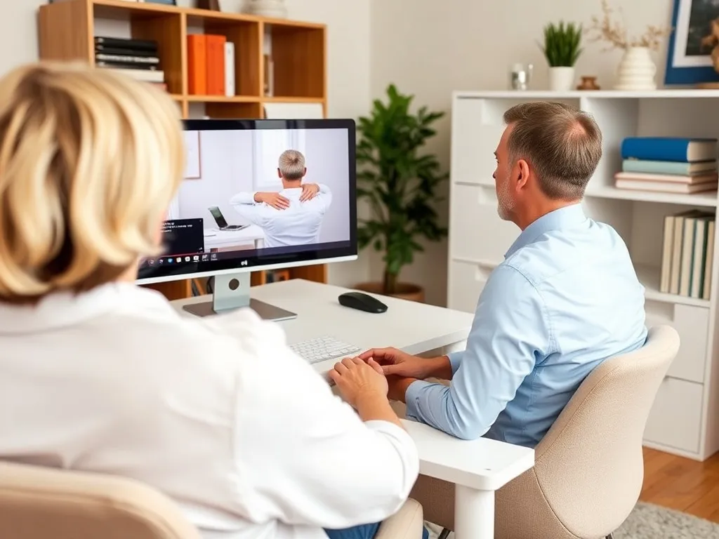 Online physiotherapy consultation on a laptop – Denovo virtual physio, Preston