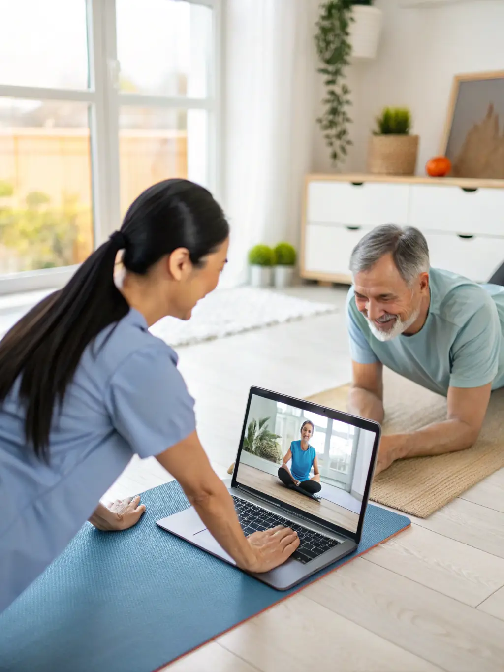 A physiotherapist providing treatment to a patient in their home via video – Denovo Physio virtual visit
