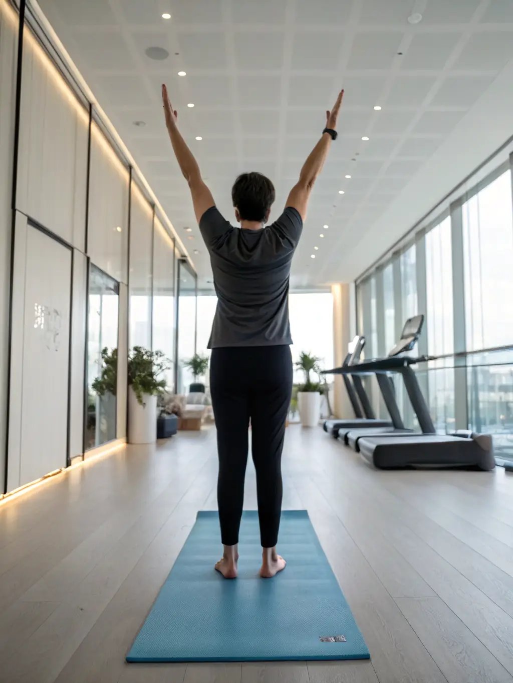 A person demonstrating a quadriceps stretch while standing, holding onto a chair for balance, gently pulling their heel towards their buttock. The image should clearly show the correct technique.